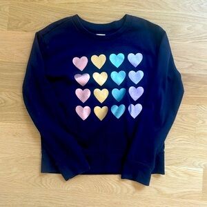 Gap Kids Navy Sweatshirt with Foil Hearts ❤️🧡💛💚💙💜